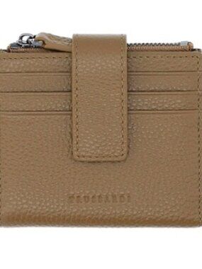 Trussardi Taupe Leather Zip Card Holder Wallet 9 Card Slots